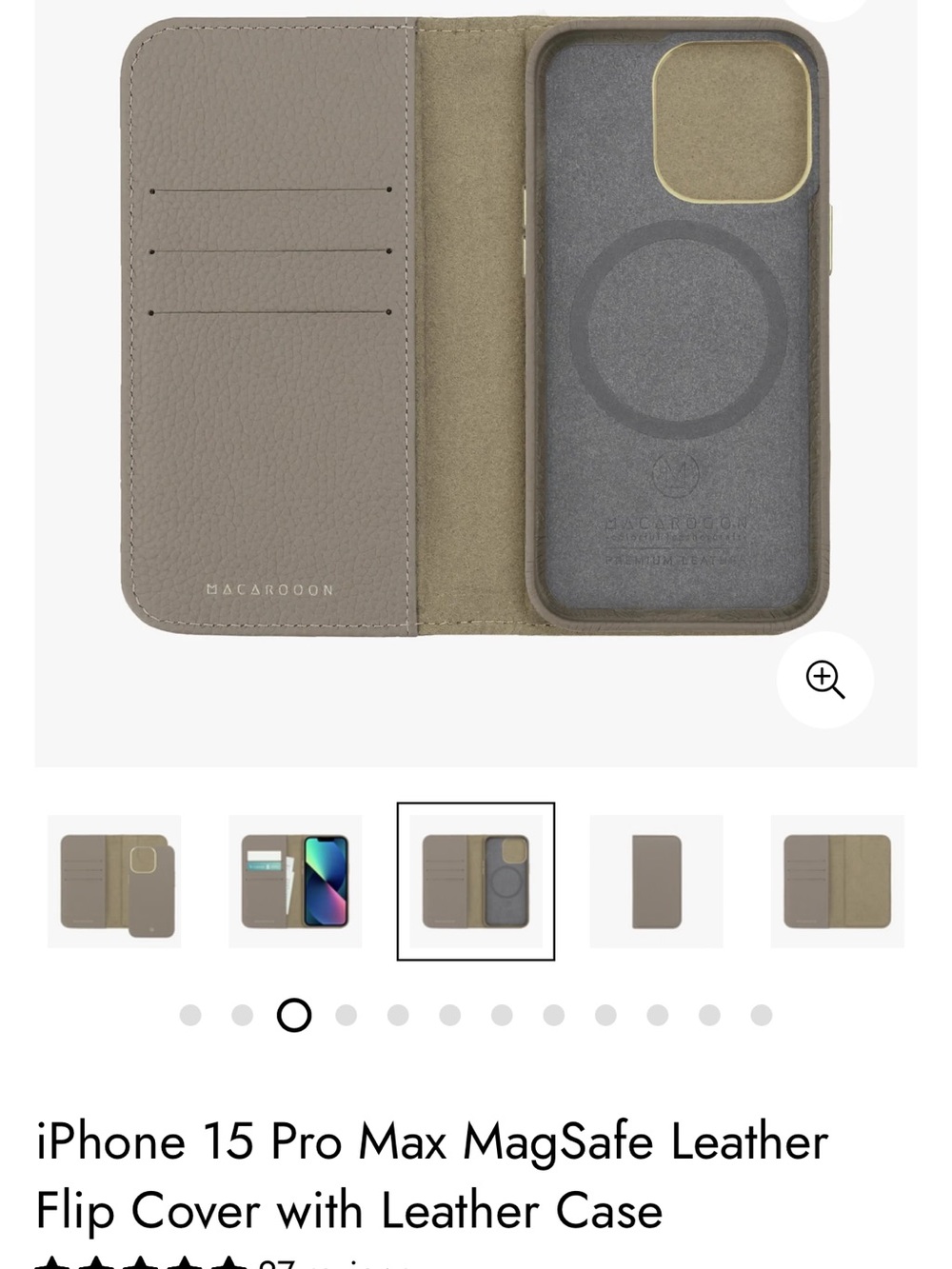 MACAROOON premium Leather MagSafe Flip Wallet Case for iPhone 15 Pro Max - Taupe